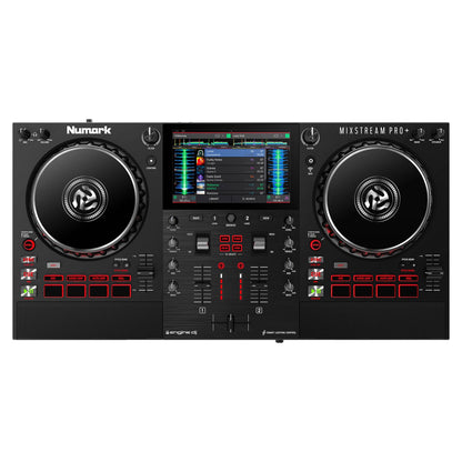 Numark Mixstream Pro+ Standalone DJ Controller, Amazon Music Unlimited Streaming, Mixer, Touchscreen, WiFi, Speakers, works with Serato & Virtual DJ