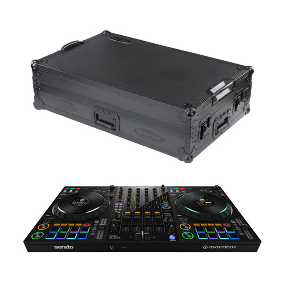 Pioneer DJ DDJ-FLX10 + Odyssey Black Label DDJ-FLX10 1U Flight Case with Glide Style Laptop Platform and Corner Wheels