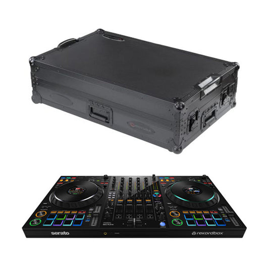 Pioneer DJ DDJ-FLX10 + Odyssey Black Label DDJ-FLX10 1U Flight Case with Glide Style Laptop Platform and Corner Wheels