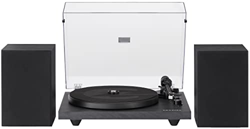 Crosley C62C Turntable HiFi System Record Player with Speakers, Adjustable Tonearm, Moving Magnet Cartridge, Bluetooth Receiver, 40W Per Channel, and Anti-Skate, Black