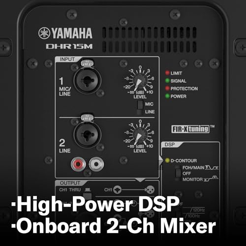 Yamaha DHR Series Powered Speaker, 1000W, 15" LF 1.5" HF Coaxial Design, Plywood Enclosure