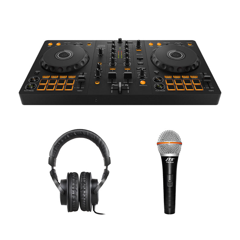 Pioneer DJ DDJ-FLX4 2-Channel DJ Controller + Icon Pro Audio HP200 Headphones + JTS TM-929 Dynamic Microphone