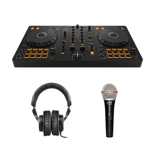 Pioneer DJ DDJ-FLX4 2-Channel DJ Controller + Icon Pro Audio HP200 Headphones + JTS TM-929 Dynamic Microphone
