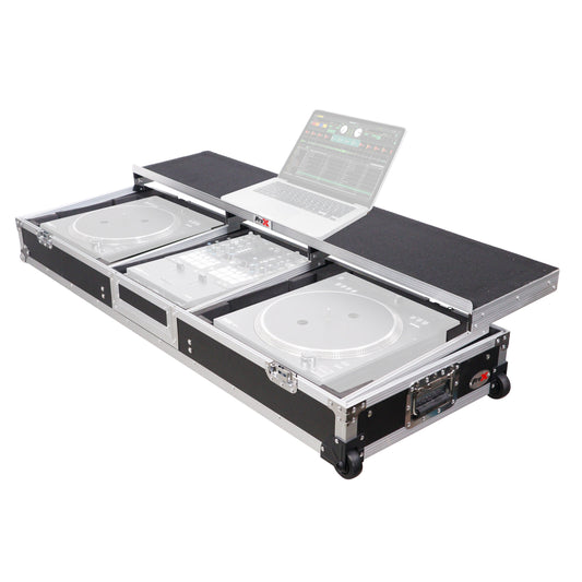 ProX DJ Coffin Flight Case for (2) 1200 Style Turntables 10-inch 12-inch Mixers with Sliding Laptop Shelf and Wheels