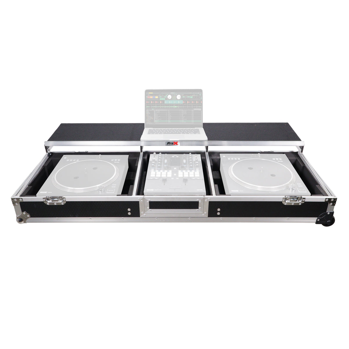 ProX DJ Coffin Flight Case for (2) 1200 Style Turntables 10-inch 12-inch Mixers with Sliding Laptop Shelf and Wheels