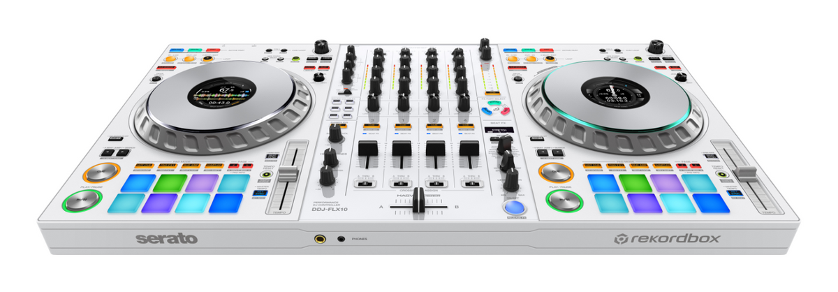 Pioneer DJ DDJ-FLX10-W  + Odyssey 810GSFLX101UM2 I-Board 1U Flight Case with Glide Style Laptop Platform and Wheels