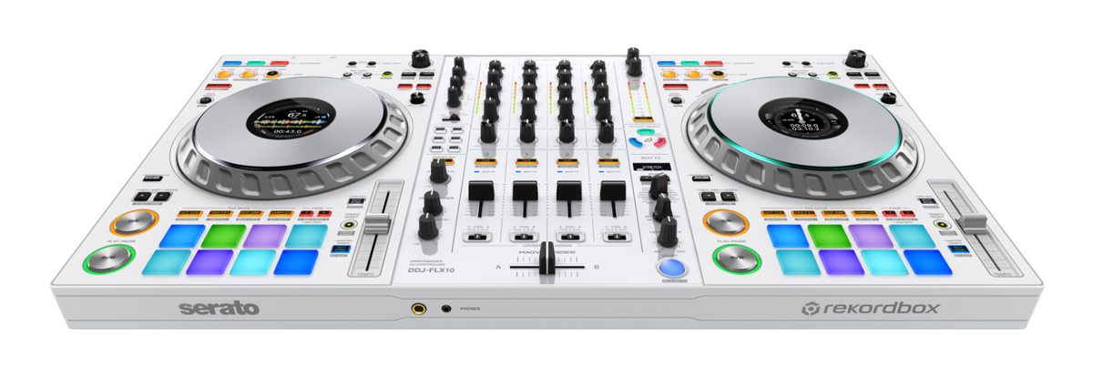 Pioneer DJ DDJ-FLX10-W 4-channel DJ controller + Headliner Flight Case with Laptop Platform and Wheels