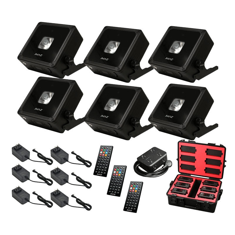 JMAZ Lighting JZ1045 MAD PAR BULLS IP 6PK 20W RGBA LED Battery Powered Outdoor Uplight Kit