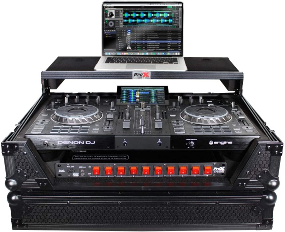 ProX XS-PRIME2 LTBL Flight Case for Denon Prime 2 Standalone DJ System with Sliding Laptop Shelf - Black on Black Design (Open Box)