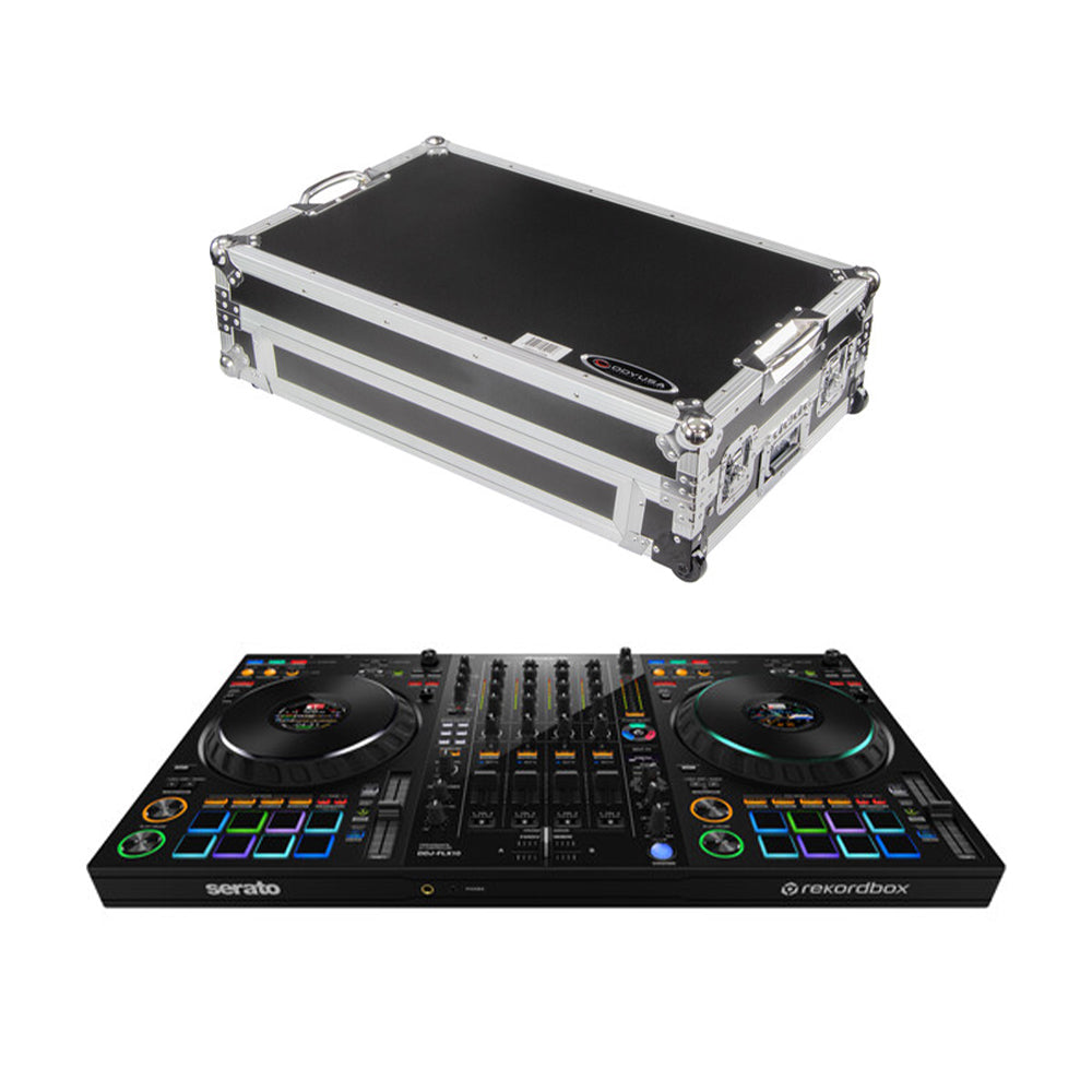 Pioneer DJ DDJ-FLX10 + Odyssey DDJ-FLX10 Flight Case with Glide-Style Laptop Platform and Corner Wheels (Black/Silver)