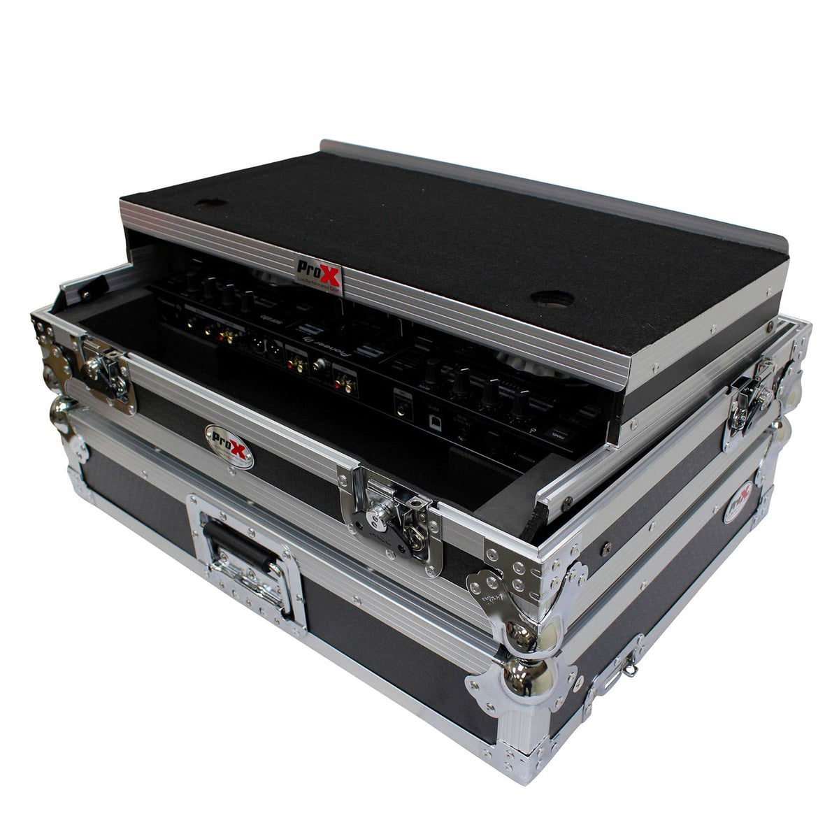 ProX Flight Case for Pioneer DDJ-SR2 Controller with Laptop Shelf and LED Kit (Silver-on-Black)