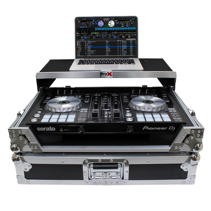 ProX Flight Case for Pioneer DDJ-SR2 Controller with Laptop Shelf and LED Kit (Silver-on-Black)