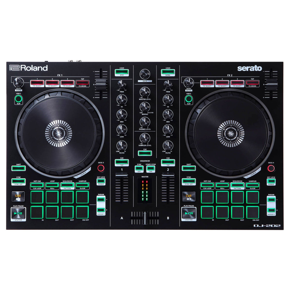 Roland DJ-202 2-Channel, 4-Deck DJ Controller & Full version of Serato DJ (Open Box)